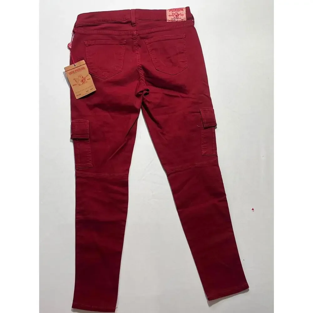 True Religion Casey Men’s Pants 30x28 Red Cargo Twill Zip‎ Pocket NWT